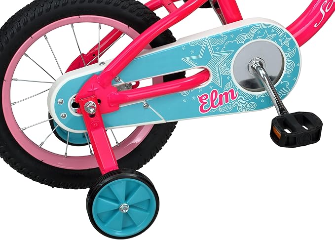 Schwinn Elm BMX Style Toddler and Kids Bike, For Girls and Boys, 14-Inch Wheels, With Saddle Handle, Training Wheels, Chain Guard, and Front Basket, Recommended Height 36-40 Inch, Pink