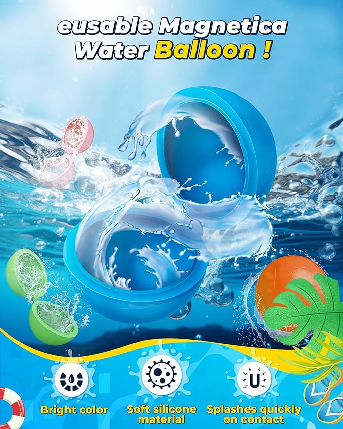 Multicolored Reusable Water Bomb Balloons,Pool Outdoors Summer Party Grasslands Toys Gifts,Automatic Water Filling Balloons for 3+ Years Old Boys Girls Adults(16Pack)