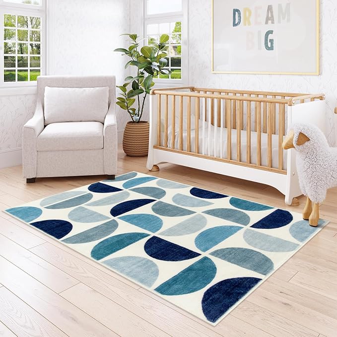 Lahome Boho Bedroom Rug, 4x6 RugUltra-Thin Blue Rug for Living Room,Modern Non-Slip Machine Washable Area Rugs Non Shedding Office Rug for Dining Room Kids Classroom (4x6,Blue)
