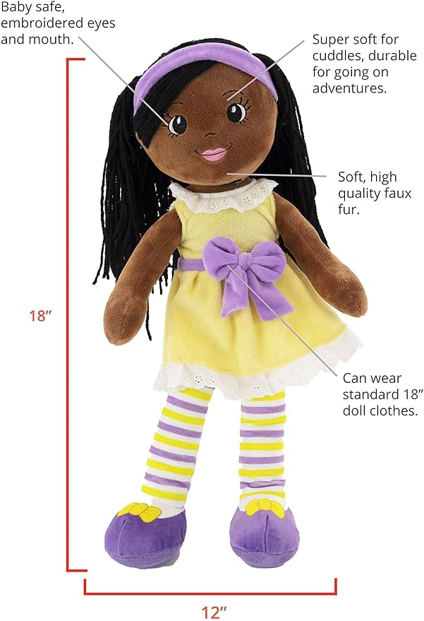 Plush Baby Doll - 18 Inch Rag Dolls for Girls, Infants, Toddlers, & Babies - Yarn Hair - Large Plushie Toys - Kaylie