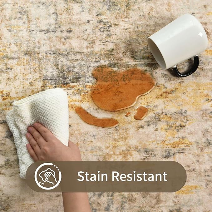 Runner Rug for Kitchen Beige Hallways Runner Rug Non Slip 2'6''x8' Washable Long Runner Rugs with Rubber Backing Soft Abstract Carpet Runner for Entryway, Kitchen, Bedroom, Bathroom