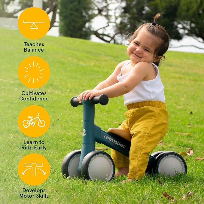 Retrospec Cricket 2 Baby Walker Balance Bike with 4 Wheels for Ages 12-24 Months - First Birthday Gift Toddler Bicycle Toy for 1 Year Old’s - Ride On Toys for Boys & Girls