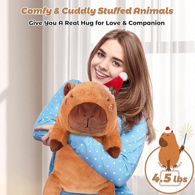 Bobbie & Laxi 25" & 4.5 lbs Capybara Weighted Stuffed Animals, Cuddly & Soft Kids' Plush Toy Pillows for Companion, Large Plushies with Removable Ceramsite Bag, Gifts for Adults, Kids, Boys and Girls
