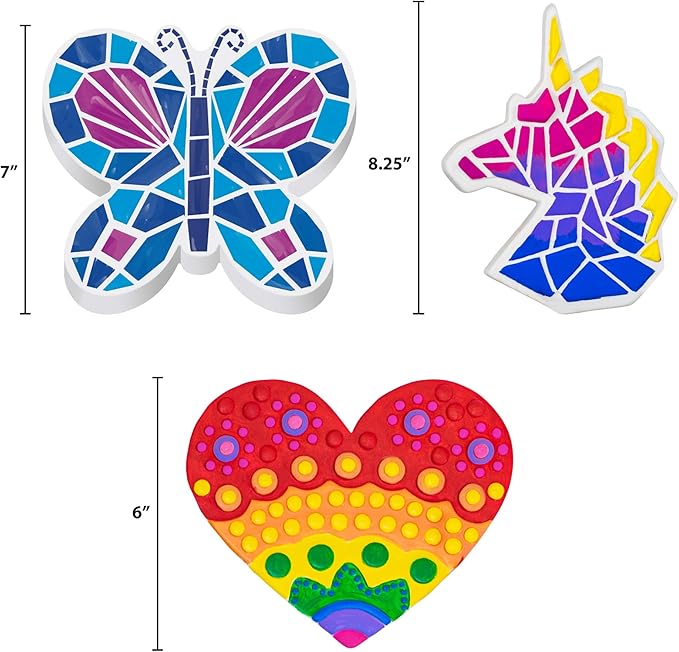 Creative Roots Mosaic Butterfly, Unicorn, & Heart Stepping Stone, Includes 7-Inch Ceramic DIY Stepping Stone & 6 Vibrant Paints, Paint Your Own Stepping Stone for Kids Ages 8+ (Pack of 1, 3 count)