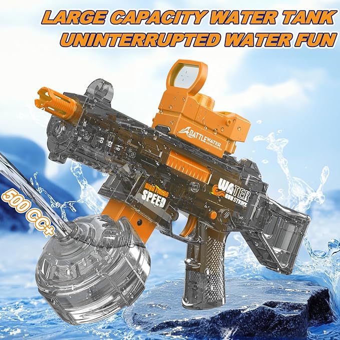 Electric Water Gun for Adults Kids Automatic Squirt Water Gun with Large Capacity High-Powered Water Blaster Up to 33 FT Long Range Summer Outdoor Beach Pool Water Fighting Toy for Boys Girls Orange