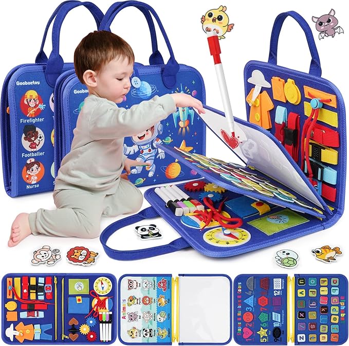 Montessori Busy Board Book - Toddler Educational Learning Sensory Activity Toys for 3+ Year Old Boy Birthday Gift - Road Airplane Travel Toys