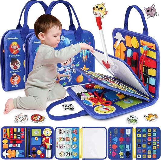 Montessori Busy Board Book - Toddler Educational Learning Sensory Activity Toys for 3+ Year Old Boy Birthday Gift - Road Airplane Travel Toys