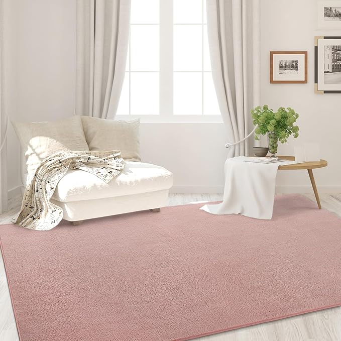 FlyDOIT Area Rugs for Bedroom Living Room, 5x8 Pink Super Soft Comfy Thickened Memory-Foam Indoor Carpets, Modern Aesthetic Minimalist Carpet for Boys Girls Adults Apartment Nursery Home Décor
