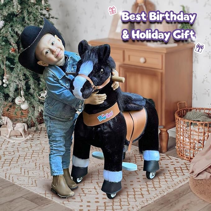 Ponycycle Kids Ride Horse Riding Horses for 3-4 Years Old Horse Ride on Toy with Brake(30" Height/Size 3 Classic Model U) Children Ride-on Pony with Wheels Plush Giddyup Boys & Girls Gifts Ux326