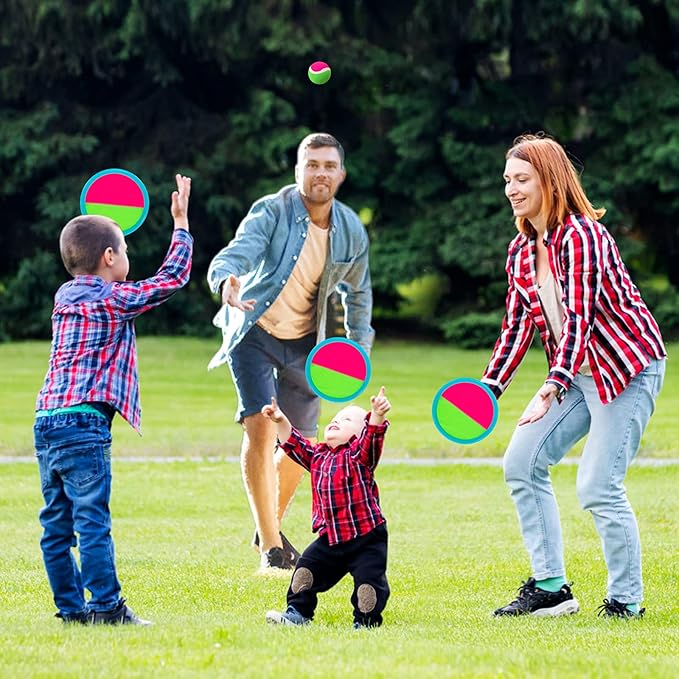 Outdoor Games for Kids - Toss and Catch Ball Set with 4 Paddles, 4 Balls, and 1 Storage Bag, Yard Games for Boys and Girls, Ages 4-8