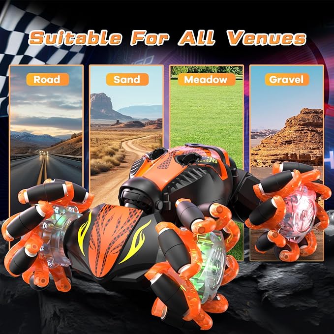 Gesture Sensing Remote Control Car,4WD Gesture Stunt RC Car 360° Rotate Transform Drift Toys Rc Hand Controlled Car with Lights Music Sprayer,Best Christmas or Birthday Gift for 6-12 Boys Girls