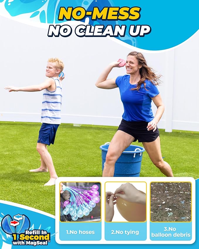 Upgraded Model SOPPYCID 6PCS Reusable Water Balloons - Quick Fill Water Balls Toys For Toddler Age 4-8 - Refillable Magnetic Self-Sealing Water Splash Bomb For Summer Party Pool Toys