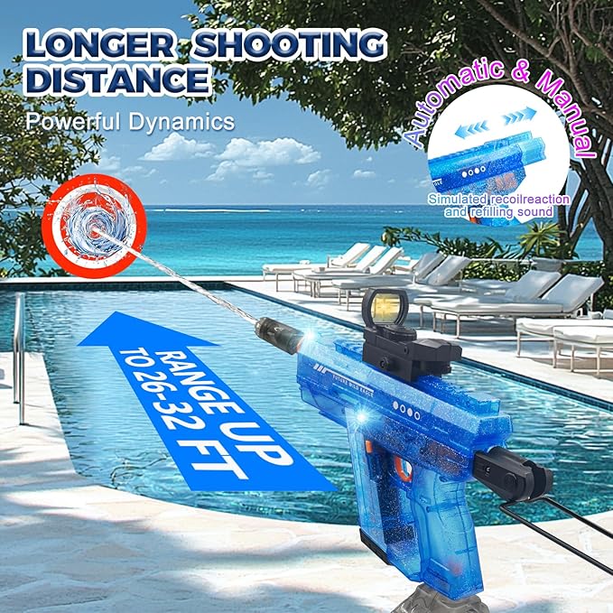 Upgraded Electric Water Gun for Adults Kids 26-32FT Long Range Squirt Gun Auto-Refill 800ml High Capacity Water Guns Toys with LED Light, Pool Beach Outdoor Summer Gift Toys for Kids Ages 6-12 (Blue)