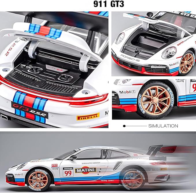 Toy Cars Porsche 911 GT3 RS RSR Turbo S Diecast Model Cars,Pull Back Car with Light and Sound Sports Race Car for Boys Age 4-7 Gifts White Blue