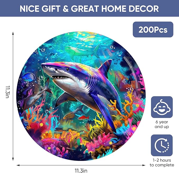 Wooden Puzzle for Adults, Shark Wooden Jigsaw Puzzles 500 Piece, Beautiful Wooden Puzzle with Box Birthday Gifts for Adults and Kids Family Game(15.9 * 15.9in)