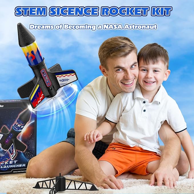 Rocket Launcher for Kids, Launching Air Rocket Toy Model Rockets with Parachute Safely Land 200 Feet of Flight Altitude Outdoor Toys for Ages 8-13 Birthday Gift for Kids Boys & Girls
