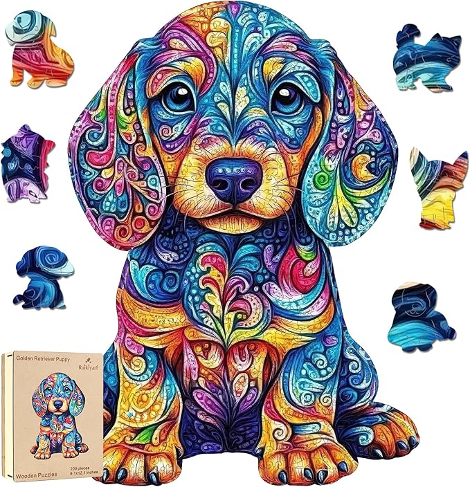 Golden Retriever Puppy Wooden Puzzles for Adults,500 Pieces Unique Shaped Liberty Wooden Jigsaw Puzzles,Best Gifts for Puzzle Lovers and Famliy Games,19.3x14.47Inches