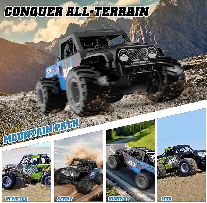 Q191 Remote Control Car & Monster Truck Toys for Boys 4-12 - 1/16 Scale Waterproof Amphibious 4WD RC Car w/ 2 Batteries (50 Min) - All-Terrain Indoor/Outdoor, Pool, Grass, Green
