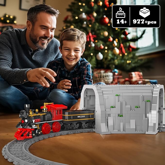 JMBricklayer Train Building Set, RC City Train Building Toy with Train Tracks and Tunnel, 51111 Steam Locomotive Model Kit for Play Display or Collection, Gift for Kids Boys Girls Adults