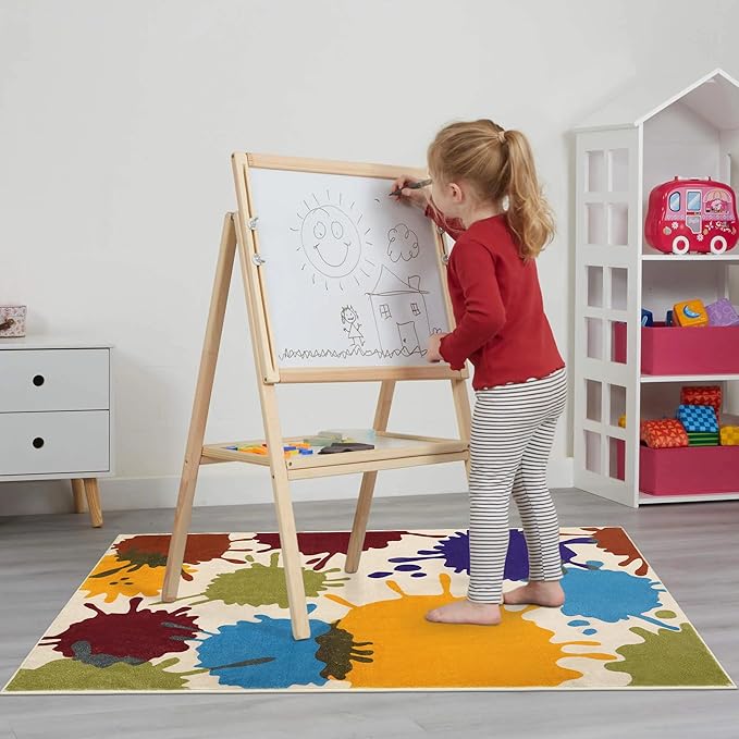 STARUIA Colorful Kids Room Rug, 3'x5' Machine Washable Rug for Playroom, Paint Splatter Rainbow Area Rugs for Classroom, Soft Aesthetic Nursery Rug Throw Kids Play Mat for Bedroom Office Preschool