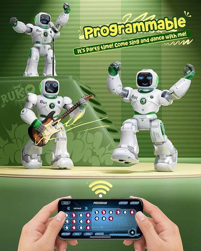 Ruko 1088 Large Robot Toys for Kids, Voice and App Control, Smart Remote Control Carle Robots, Programmable Interactive Music Girls Boys Toys, Gifts for Kids 4 5 6 7 8 9 Year Old, Green