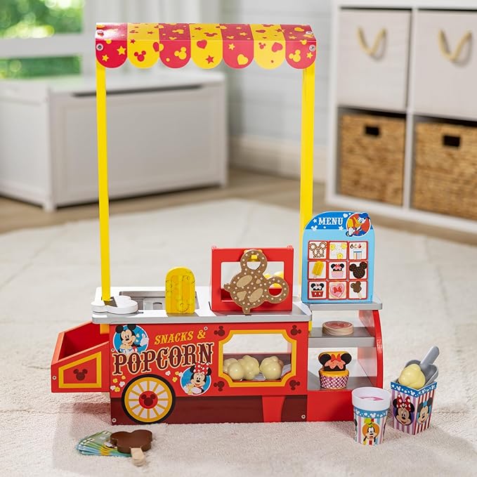 Melissa & Doug Disney Snacks & Popcorn Wooden Pretend Play Food Counter – 33 Pieces - FSC-Certified Materials