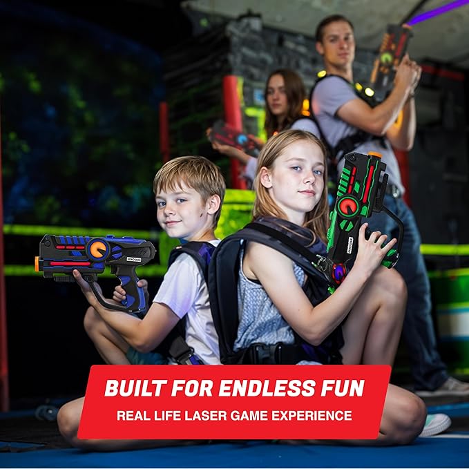ArmoGear Laser Tag Guns with Vests Set of 4 - Multiplayer Outdoor Games for Kids and Adults - Kids Toys for Indoor/Outdoor Fun - Toy Guns for Boys and Girls - Family Game Set - Ideal Gift for Ages 8+