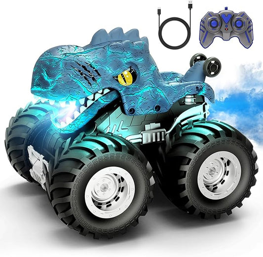 Tecnock Remote Control Monster Trucks Car, 360° Rotating RC Cars for Boys, 2.4GHz Dinosaur Toys with Spray, Light & Sound, Toys for Kids 6 7 8 Year Olds, Gift for Boys and Girls