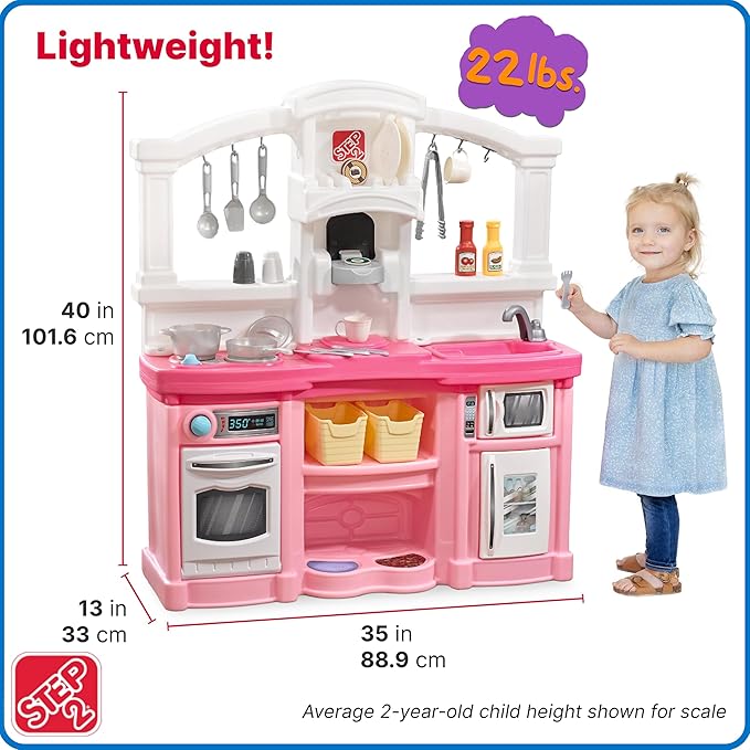 Step2 Fun with Friends Kids Kitchen Playset, Indoor/Outdoor Kitchenette, Interactive Play with Lights and Sounds, Durable Plastic, Includes 25 Piece Toy Accessories, Toddlers 2+ Years Old, Pink