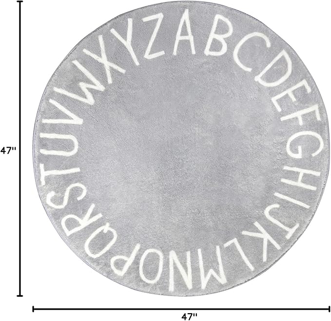 Topotdor Round Kids Play Rug Alphabet Nursery Area Rug Extra Large Soft Crawling Play Mat for Children Toddlers Bedroom (47 inch, Grey)