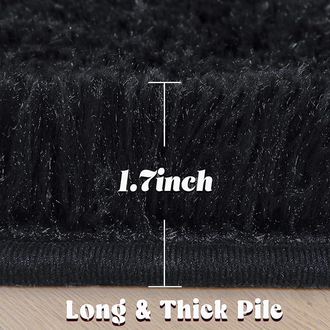 junovo Round Rug 6x6 Feet Fluffy Soft Area Rugs for Kids Girls Room Princess Castle Plush Shaggy Carpet Cute Circle Nursery Rug for Kids Teen's Bedroom Home Decor Large Circular Carpet, Black