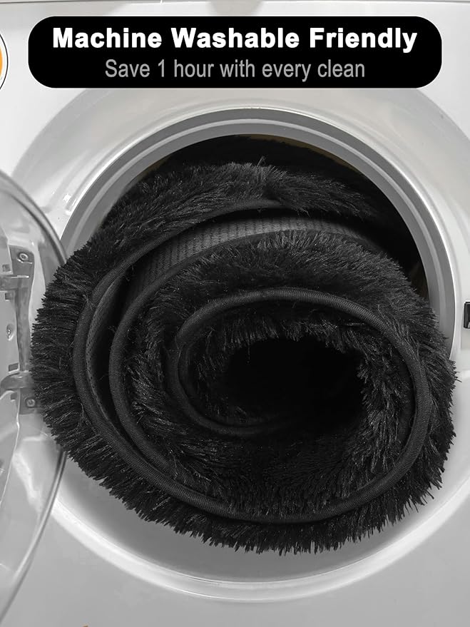 ONASAR Black Round Area Rugs 6ft, Ultra Soft Bedroom Circle Rug for Kids Girls Boys Teen Room, Fluffy Plush Shaggy Carpet Floor Mats for Baby Nursery Living Room Playroom Dorm Home Decor