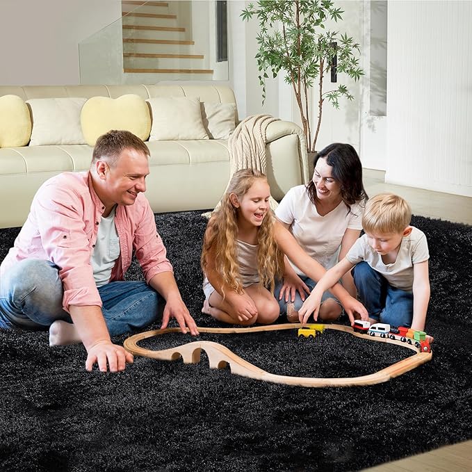 Ultra Soft Rug for Living Room, 6X9 Fluffy Shag Area Rug for Bedroom, Modern Shaggy Carpets Fuzzy Rug for Teens Dorm Nursery Home Decor Aesthetic, Upgrade Anti-Skid Durable, Black
