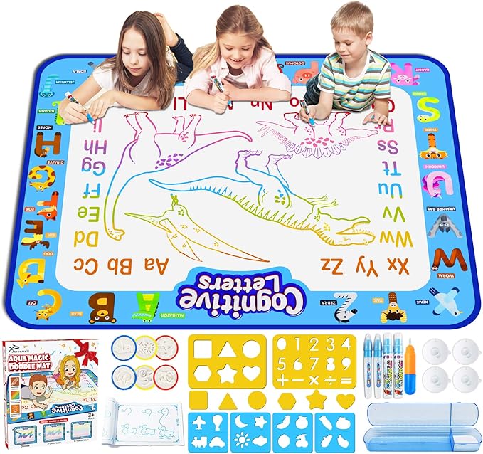 Jasonwell Aqua Water Doodle Mat 40 X 32 Inches Large Magic Drawing Doodling Mat Coloring Mat Educational Toys Christmas Birthday Gifts for Kids Toddler Boys Girls Age 2 3 4 5 6 7 8 Year Old (Alphabet)