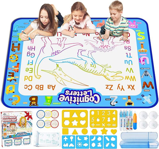 Jasonwell Aqua Water Doodle Mat 40 X 32 Inches Large Magic Drawing Doodling Mat Coloring Mat Educational Toys Christmas Birthday Gifts for Kids Toddler Boys Girls Age 2 3 4 5 6 7 8 Year Old (Alphabet)