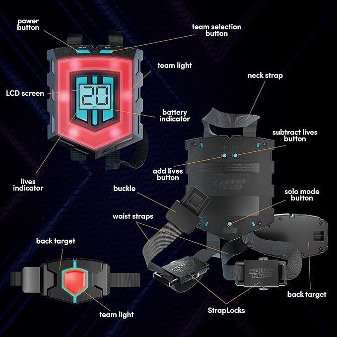 Squad Hero Rechargeable Laser Tag 360° Sensors + LCDs - Set of 4 - Easter Gift Ideas for Kids Teens and Adults Boys & Girls Family Fun - Cool Teenage Lazer Group Activity, Teen Gifts Ages 8+ Year Old