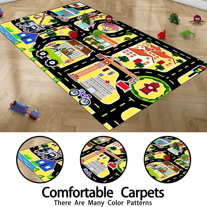 Kids Carpet City Play Mat - Cars Rugs for Boys Room Road Rug for Kids Car Track Rug for Bedroom Car Mat for Kids Toy Cars, 5x7 Feet