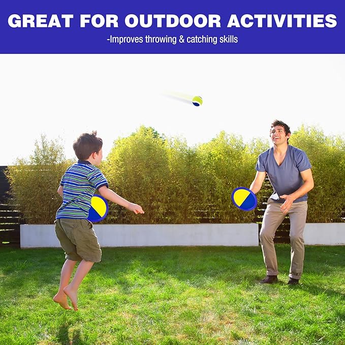 Ayeboovi Toss and Catch Ball Set Beach Pool Outdoor Toys for Kids Ages 3 4 5 6 7 8+ Year Old Boys Girls Birthday Gifts Sticky Paddles Balls Outside Lawn Camping Yard Games