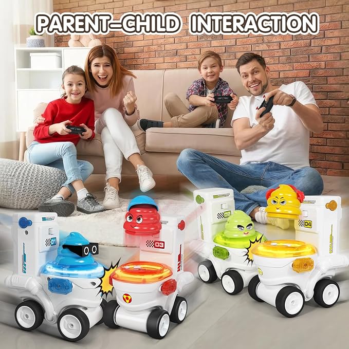 Remote Control Car Toys Set of 4 for Kids Rechargeable RC Car Ejecting Bumper Car with LED Light & Music Effects RC Vehicle Birthday for Kids Age 3 4 5 6 7 8+ Family Interaction