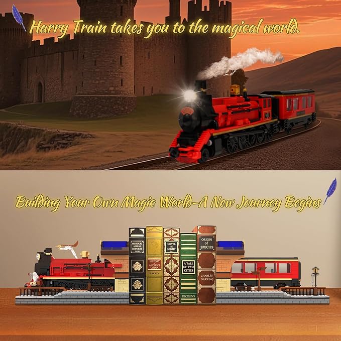 2 in 1 Harry Magic Train Building Toy Set, Train Set for Adults, Boys, Kids, Features a Bookends for Display and Home Decor, Gift for Christmas Birthday, 1068PCS