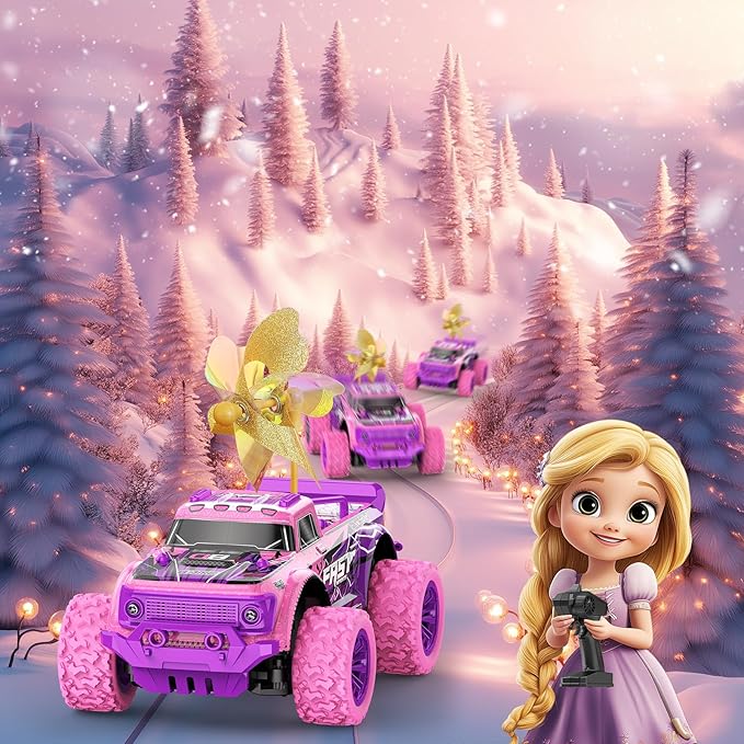 Remote Control Car for Girls: 20Km/h All Terrain Fast RC Cars with Light and DIY Windmills - 2.4GHz Pink Purple Monster Truck Car Toys for 6 7 8 9 10 11 12 Girls Birthday Gift