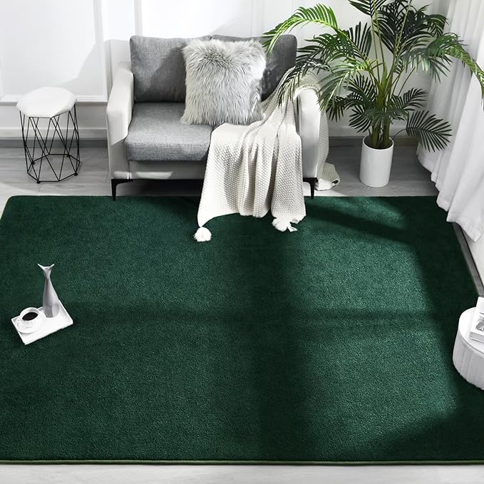 FlyDOIT Area Rugs for Bedroom Living Room, 6x9 Dark Green Super Soft Comfy Thickened Memory-Foam Indoor Carpets, Modern Aesthetic Minimalist Carpet for Boys Girls Adults Apartment Nursery Home Décor