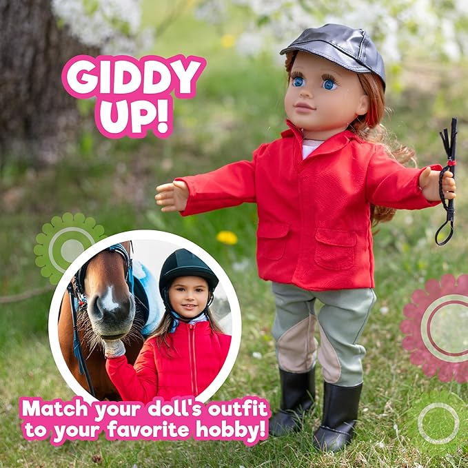 6pc Horseback Riding Outfit - 18" Doll Clothes & Accessories Compatible w American Girl Dolls - Equestrian Set Includes Hat, Shirt, Jacket, Pants, Boots, & Crop - Gifts for Girls
