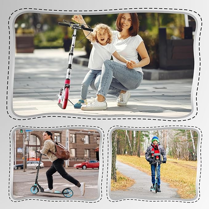 Scooter for Kids Ages 8+ Teens & Adults, Lightweight Kick Scooter with Carry Strap Adjustable Height Equipped with Front handbrake and Rear Brake, Big Sturdy PU Flash Wheels Great Gift & Toy