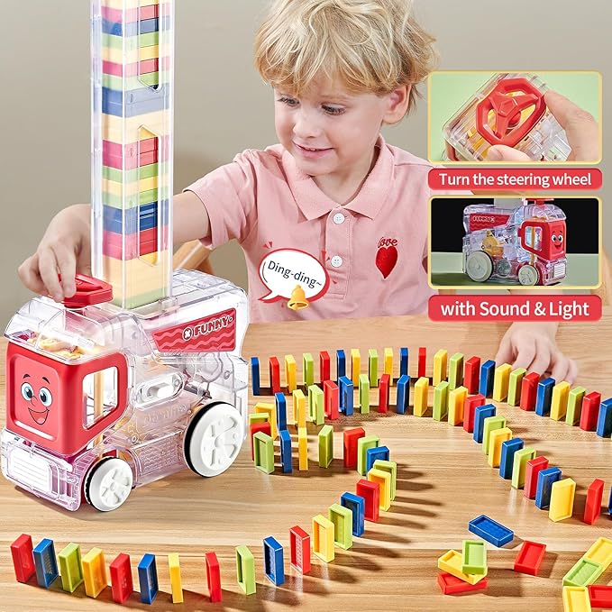 Electric Automatic Domino Train Set, Educational Toys for Ages 5-7, Boys Toys Age 4-6,Autistic Christmas Birthday Gift for Kids Toddlers Boys Girls