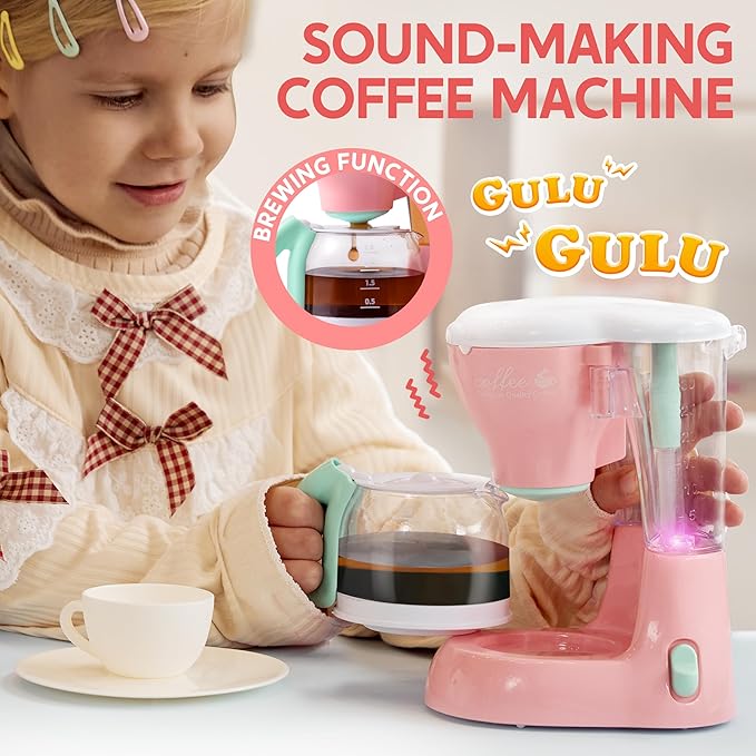 Joyin Play Kitchen Toys, Pretend and Play Food Kitchen Accessories GirlsToy with Coffee Maker, Mixer, Toaster with Realistic Lights& Sounds, Birthday Gift for Kids Ages 2 3 4 5, Pink