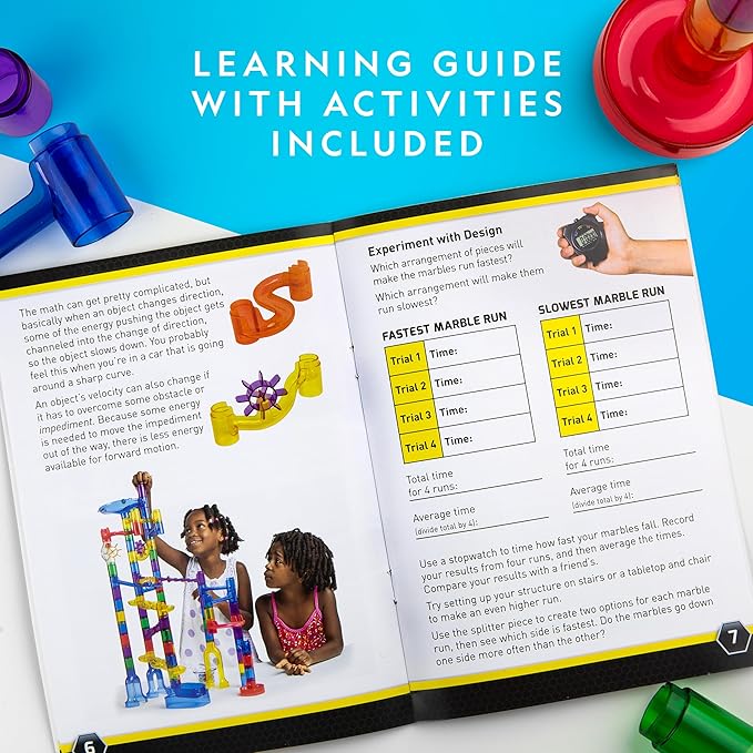 NATIONAL GEOGRAPHIC Glowing Marble Run – 250 Piece Construction Set with 50 Glow in The Dark Glass Marbles & Storage Bag, STEM Gifts for Boys and Girls, Building Project Toy (Amazon Exclusive)