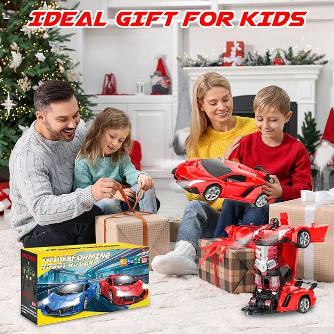 Remote Control Car Toys - Transforming RC Cars for Kids, Transform Toys Car Robot, Gift Kids Toys for 3 4 5 6 7 8 10 12 Years Old Boy, Red