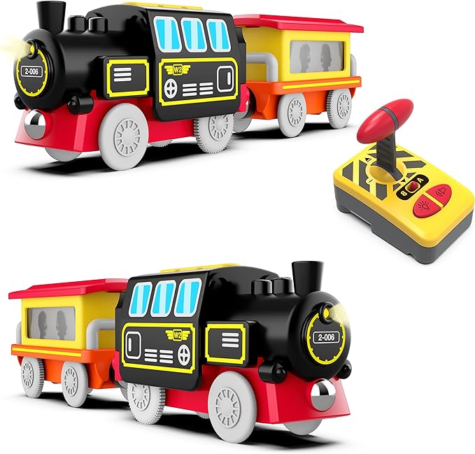 Remote Control Locomotive Train with Tunnel for Wooden Tracks, Motorized Train Toy Compatible for Thomas, Brio, Chuggington