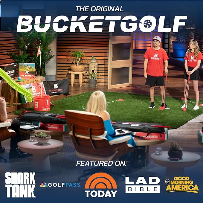 bucketgolf Game 9 Hole Bundle with Clubs - Outdoor Golf Game for All Ages Adults, Kids, Family. Play Golf Anywhere Yards, Beach, Park, Backyard Game. (2 Clubs (2 RH))